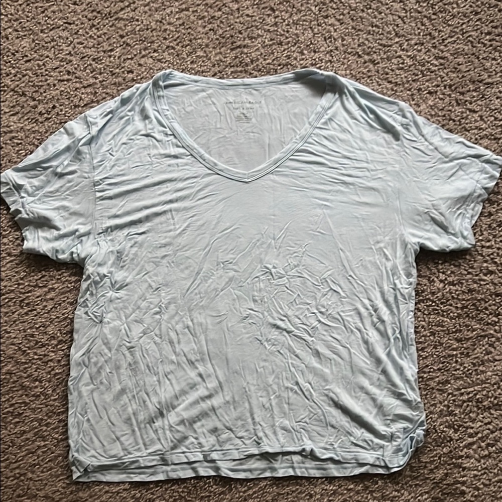 American Eagle Outfitters Light Blue V-Neck Soft & Sexy Tee